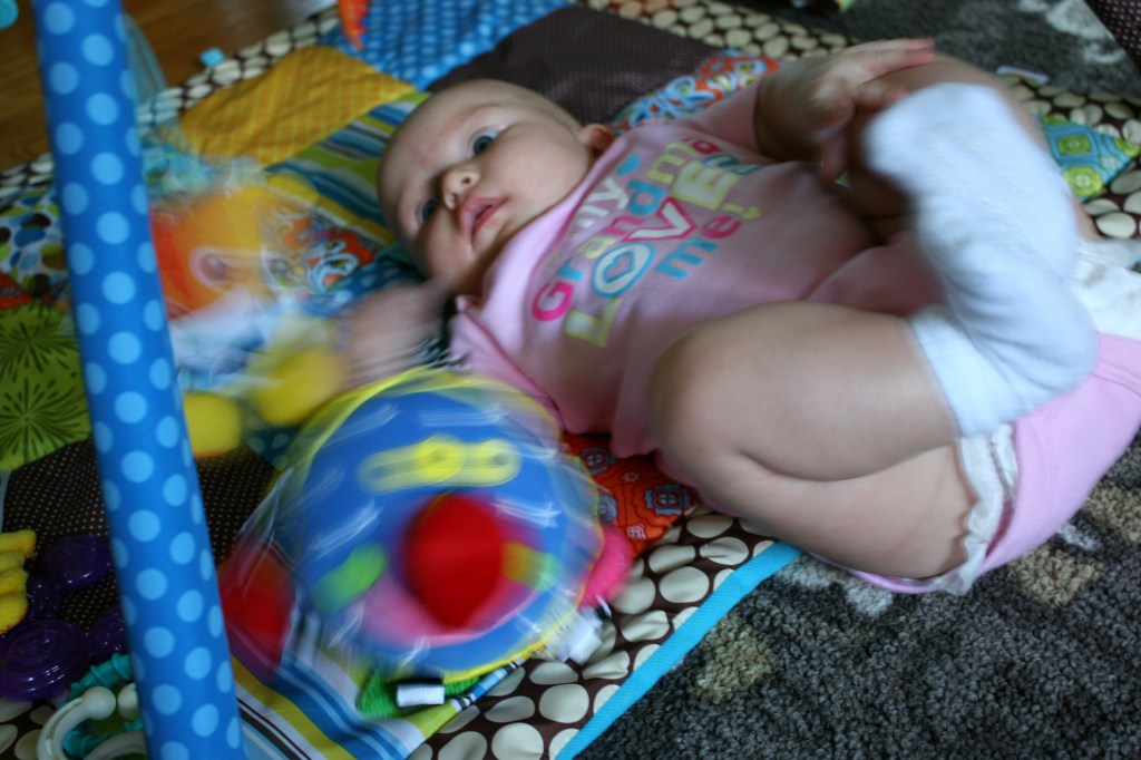 The MY GRANDMA LOVES ME onesie I gave to my granddaughter at her birth four months ago now fits her.