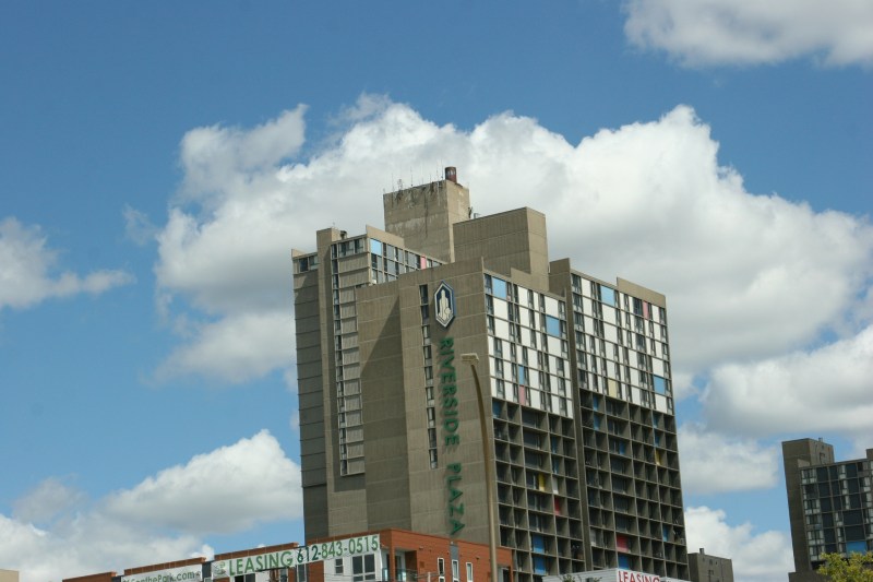 Riverside Plaza, designed by architect Ralph Rapson and built between 1971 - 1973, is probably the most recognized apartment complex in downtown Minneapolis. Located in the Cedar-Riverside Neighborhood, the multiple buildings include 1,303 units and are home to more than 4,000 residents. The plaza is on the National Register of Historic Places.