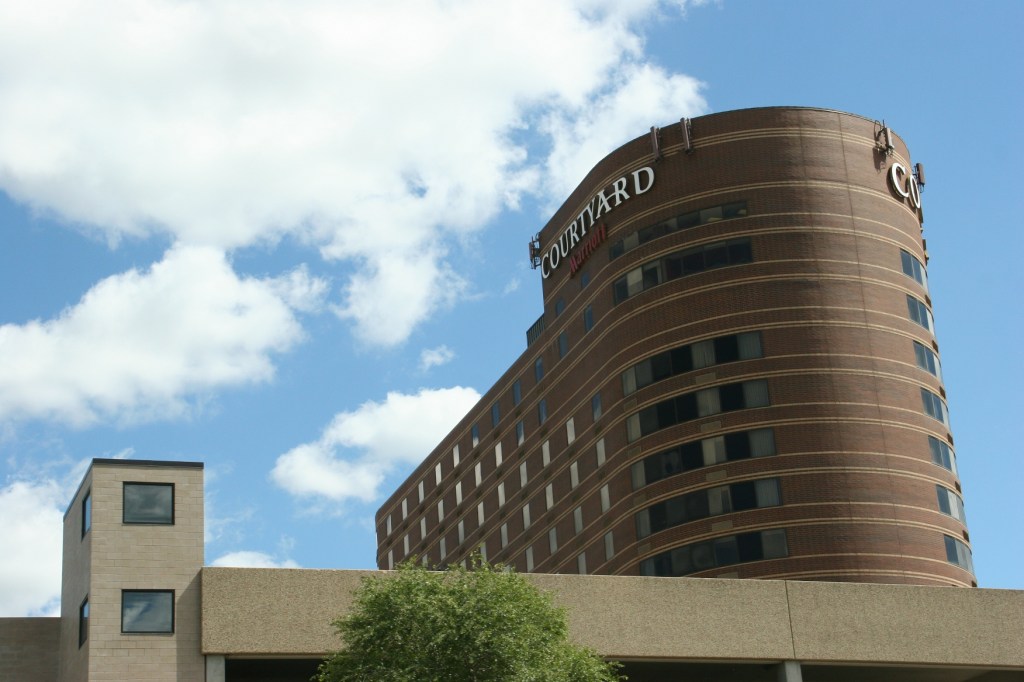 Mixed with the apartments, housing for visitors to downtown Minneapolis.