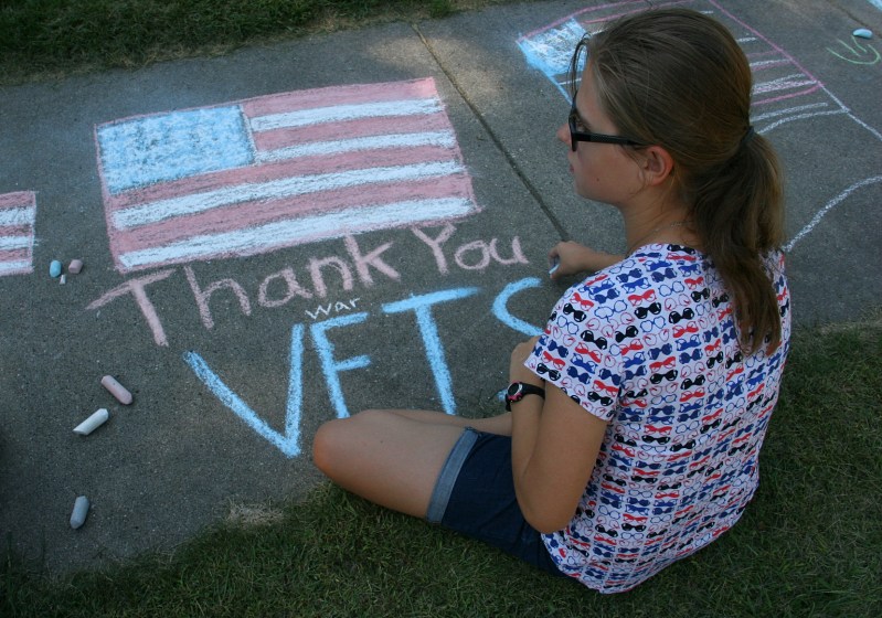 Vietnam Wall Memorial processional, #9 American flag in chalk