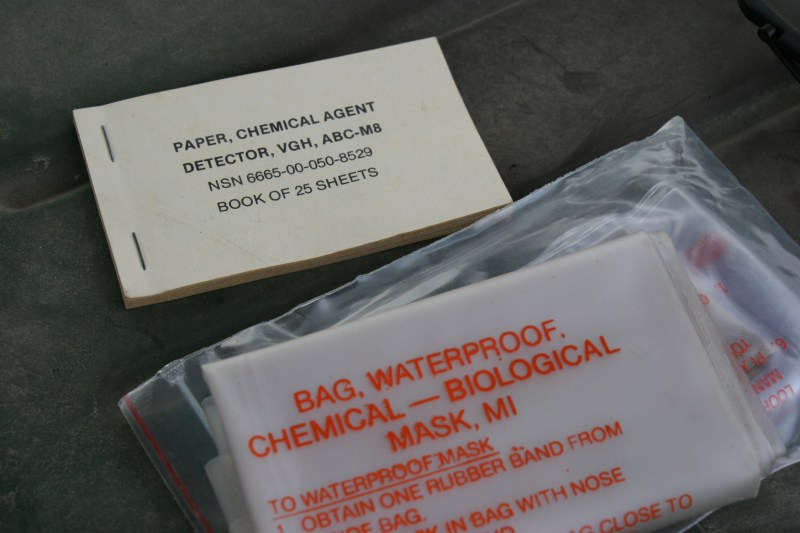Chemical agent paper spotted inside a military vehicle.