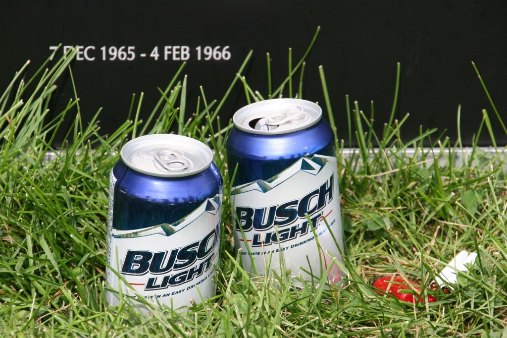 Beer, cigarettes and a lighter to remember a soldier.