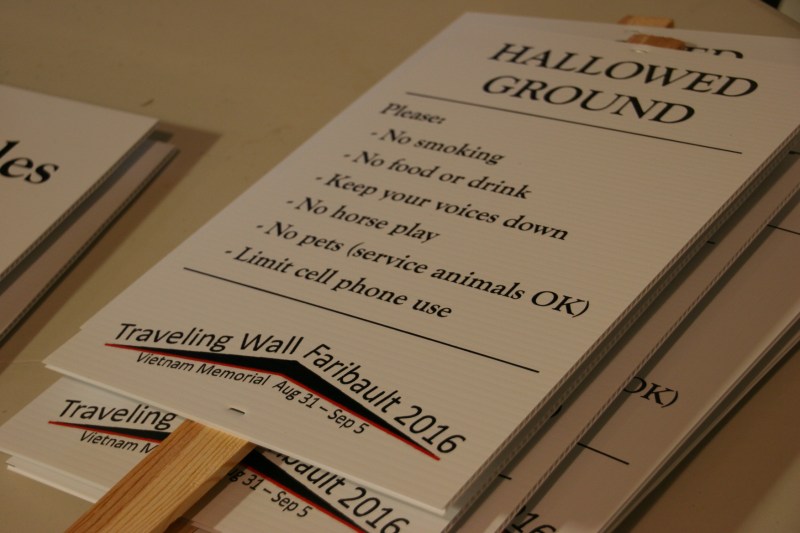 Signs await posting.