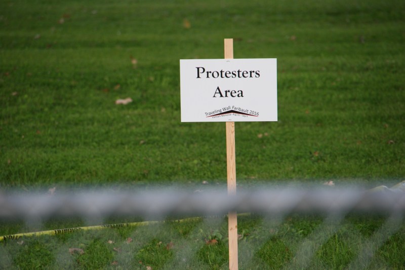 The area set aside for protesters on the northwest side of the fairgrounds.