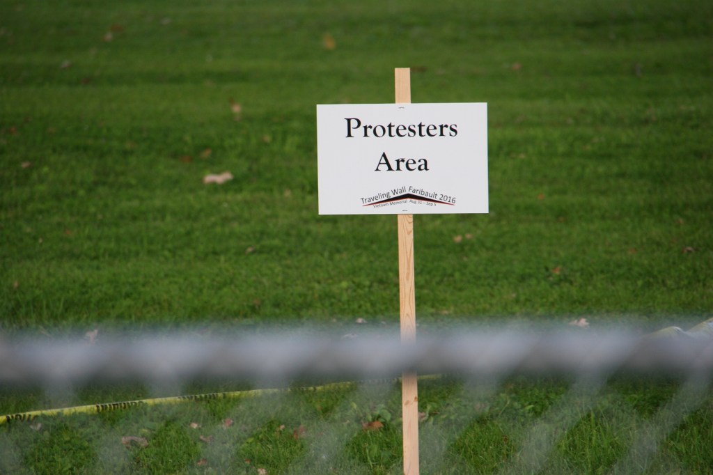 The area set aside for protesters on the northwest side of the fairgrounds.