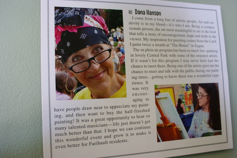 Dana Hanson's artist statement posted at the 2016 Artgo! art show in Faribault.