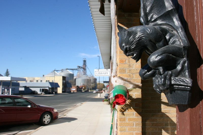 Looking from the Gargoyle suspended from the Kuster home toward Hayfield's Main Street.