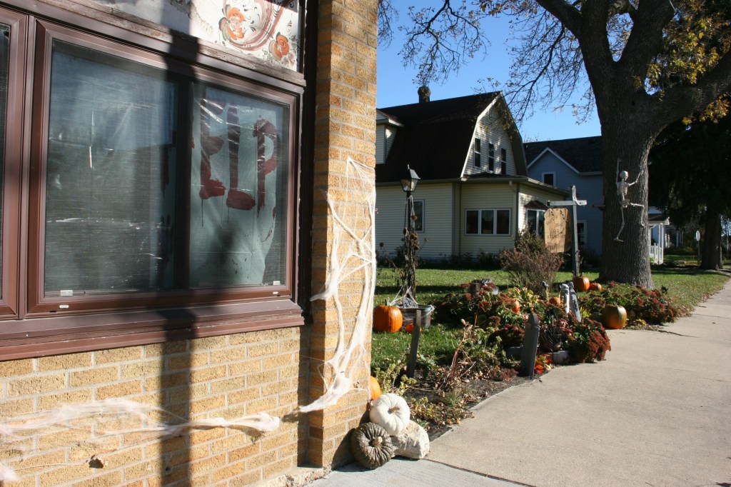 When the Kusters purchased the former The Herald building, they also bought the property next door. They tore down the house there. The vacant lot is now the setting for the bulk of the Kusters' Halloween decorations.