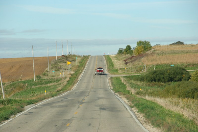 Driving west on Minnesota State Highway 99 toward Le Center.