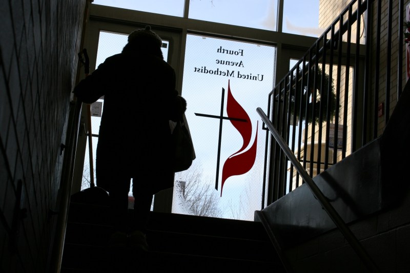 Exiting the church after dinner.