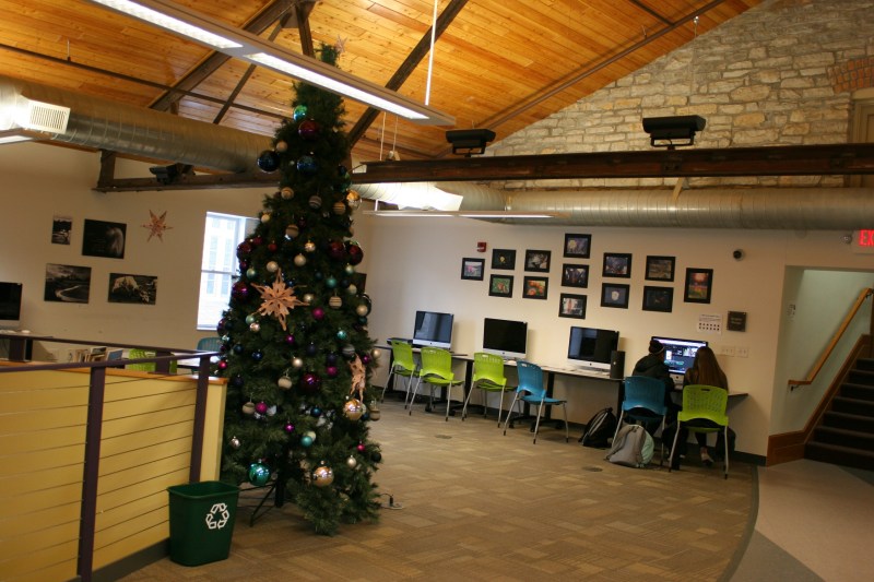 Students study in a newer area of the campus.