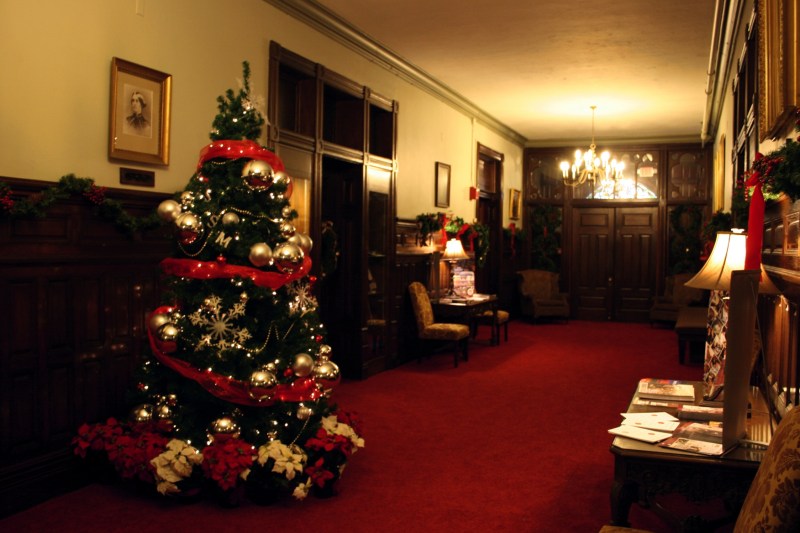 The decorated entry of Shumway Hall.