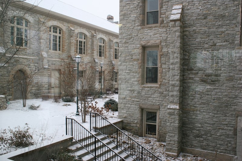 I entered the Shattuck complex through a rear entry and shot this from inside, showing the stone exteriors of campus buildings.