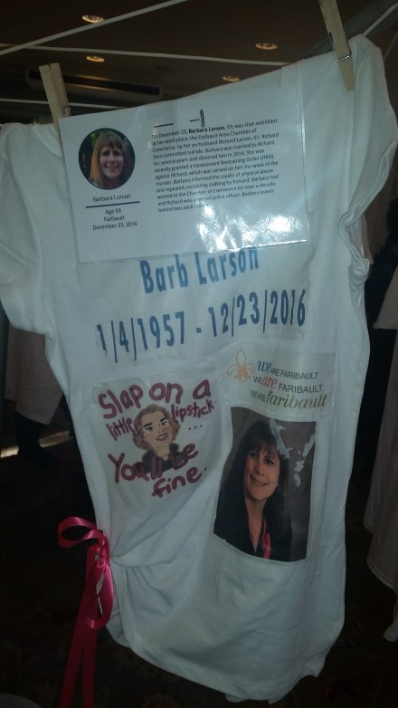 This The Clothesline Project t-shirt honors Barb Larson. Photo by Sandra Seelhammer.