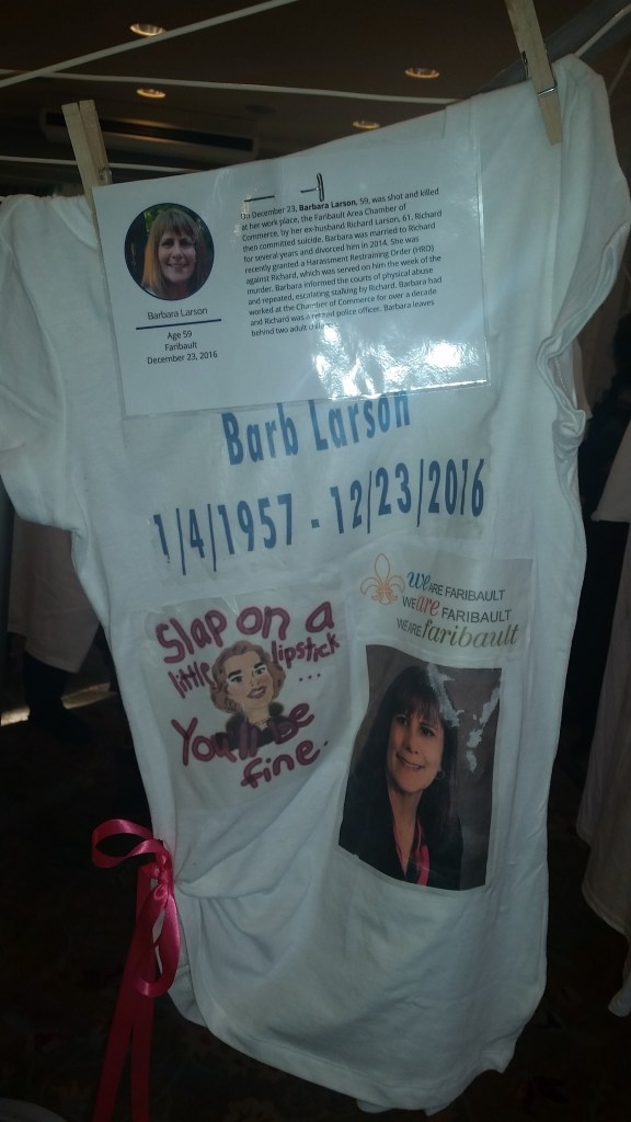 This The Clothesline Project t-shirt honors Barb Larson. Photo by Sandra Seelhammer.