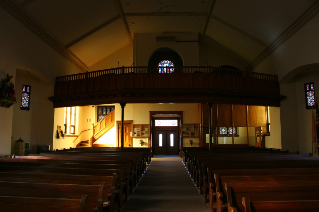 Looking toward the balcony and back of the sanctuary.
