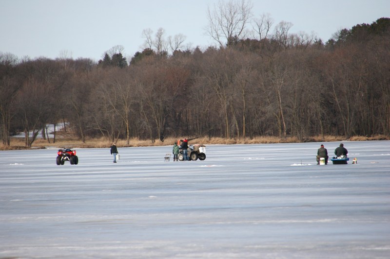 Saturday proved a perfect warm and sunny day for sitting on an overturned bucket on the frozen lake to fish.