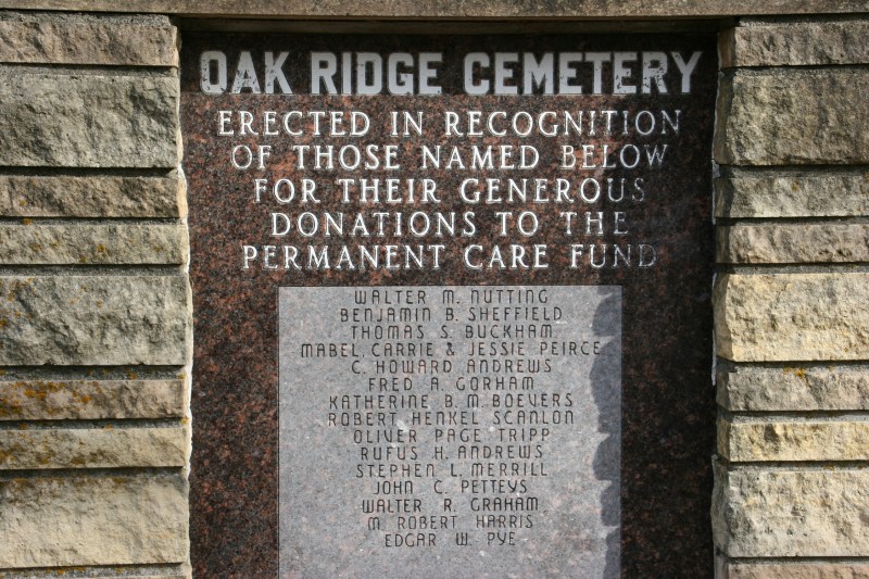 I recognize several early Faribault names on the Oak Ridge Cemetery sign.