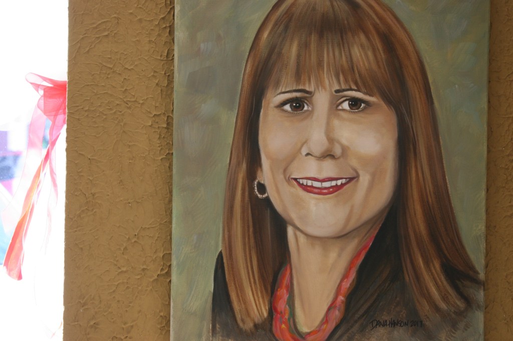 A portrait of Barb Larson by Faribault artist Dana Hanson.