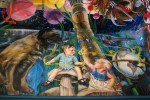 Art, #39 kids on mural in OAC library