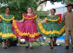 Hispanic fest, #184 dancers in flowered dresses close-up
