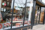 Holiday windows in Faribault, #5208 Olympia Cafe